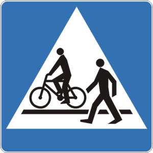 Znak drogowy D-6b- przejście dla pieszych i przejazd dla rowerzystów