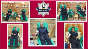 Policjanci uczestniczący w akcji ,,Oddaj krew-podziel się życiem!"