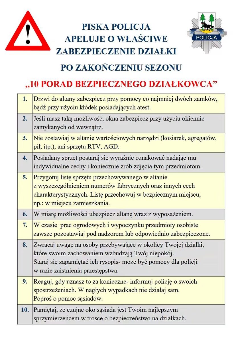 Policjanci z Pisza radzą, jak zabezpieczyć działkę na zimę – 10 porad bezpiecznego działkowca